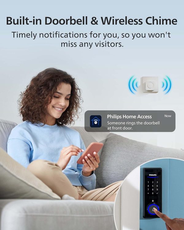 Philips 2-in-1 Combo Unit- Wi-Fi Palm Recognition Smart Deadbolt Door Lock with Wireless Doorbell For Discount - Image 5